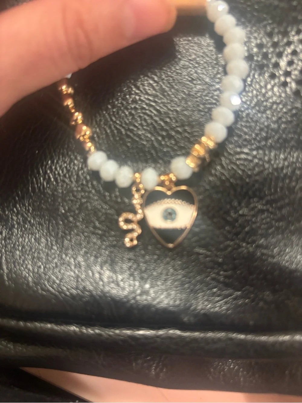 Wildflowers Aqua Beaded Bracelet with Gold Heart Charm